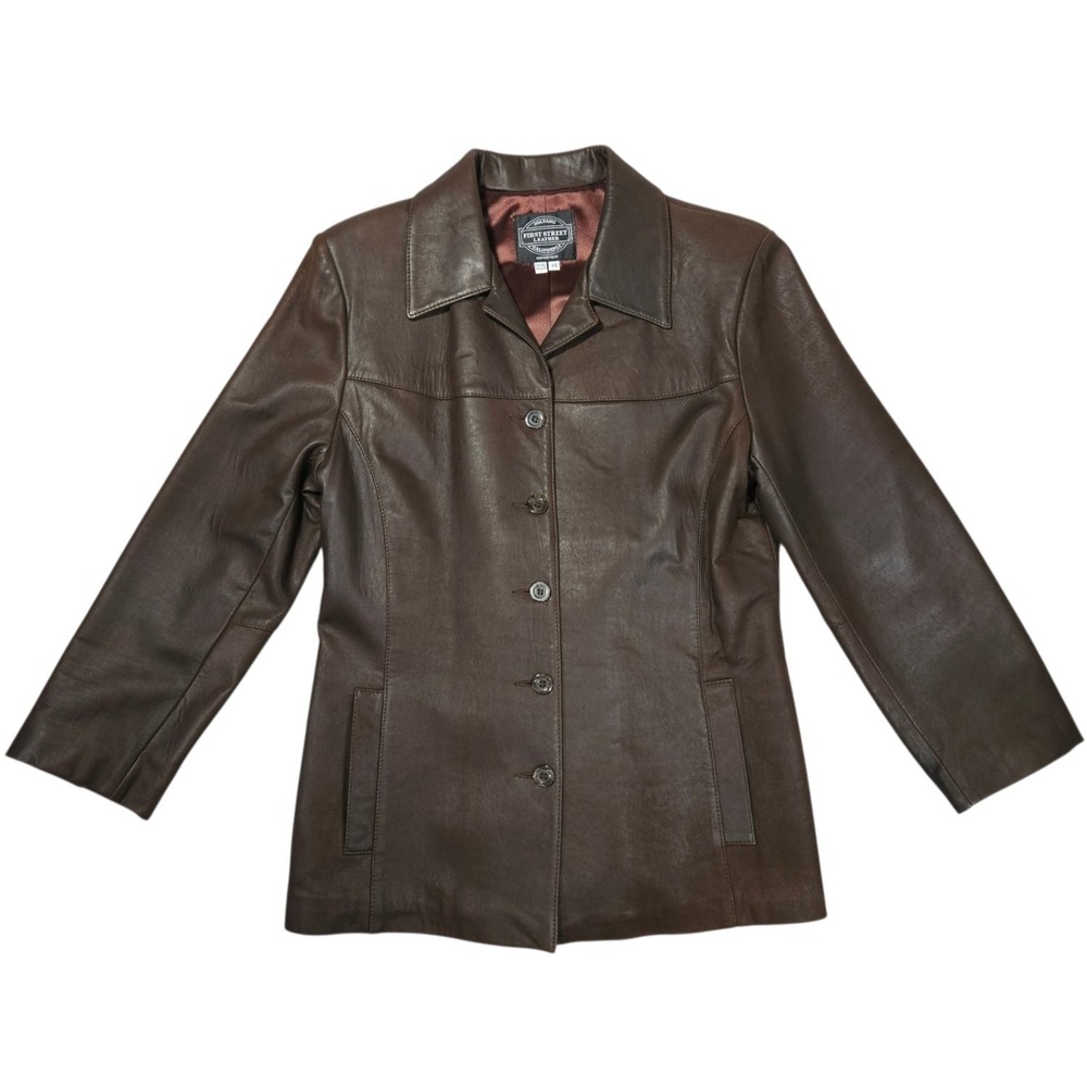 Vintage First Street Leather Womens 14 Brown Leather Jacket Coat USA Made 90s